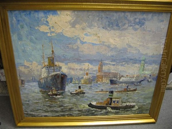 Port Scenery, Hamburg Oil Painting by George William Hill