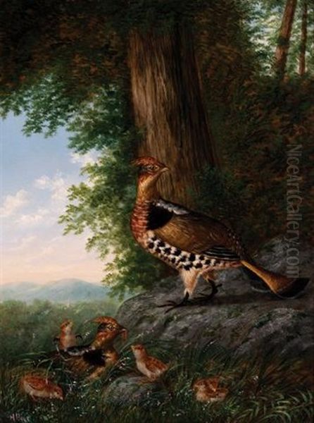 Family Of Grouse Oil Painting by Howard L. Hill