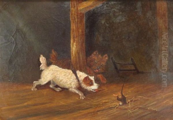 Terriers With Escaping Rat Oil Painting by Howard L. Hill