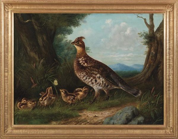 Grouse And Young Oil Painting by Howard L. Hill