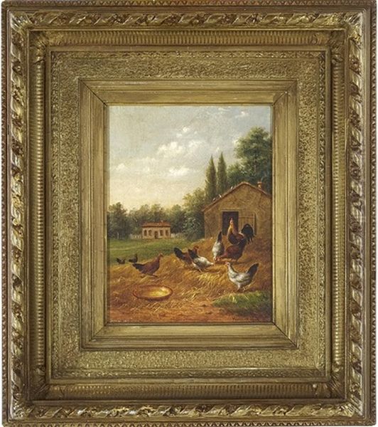 Farmyard Scene Oil Painting by Howard L. Hill