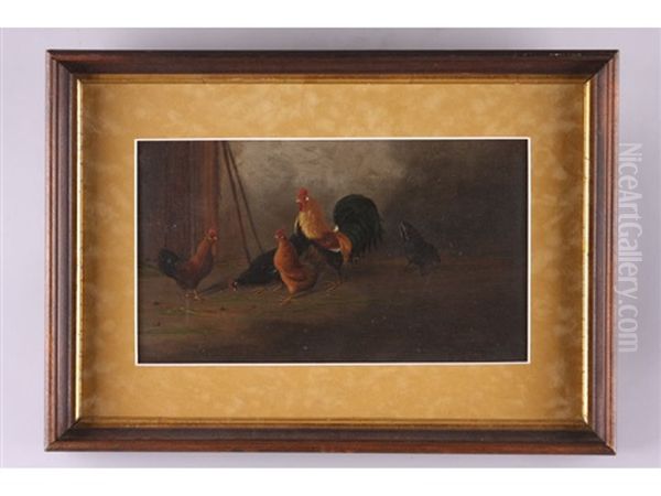 Barnyard Chickens Oil Painting by Howard L. Hill