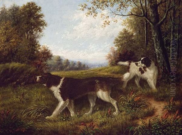 Hunting Dogs Oil Painting by Howard L. Hill