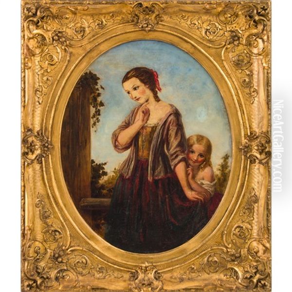 Dama Con Bambina Oil Painting by James John Hill