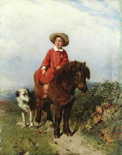 Young Boy On A Pony Oil Painting by James John Hill