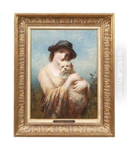 A Fashionable Lady With Her Dog Oil Painting by James John Hill