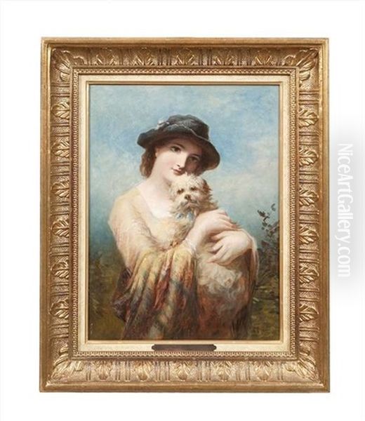 A Fashionable Lady With Her Dog Oil Painting by James John Hill