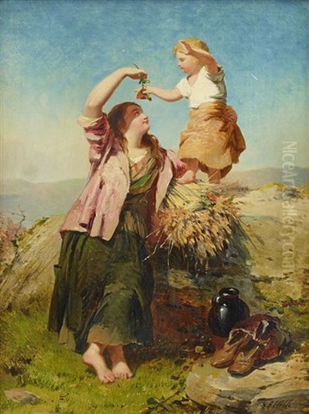 Landskap Med Mor Och Dotter Oil Painting by James John Hill