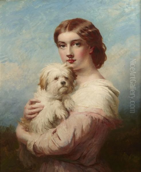 A Young Lady And Her Dog Oil Painting by James John Hill