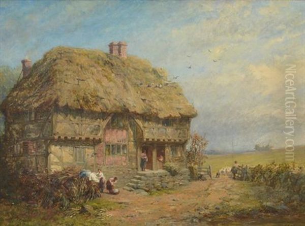 A Country Cottage Oil Painting by James John Hill