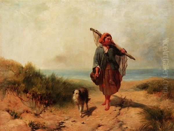 The Shrimping Girl And Her Dog by James John Hill