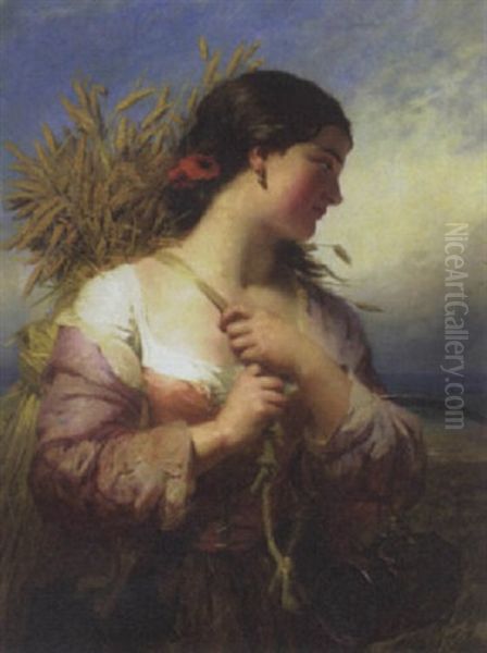 Harvest Girl Oil Painting by James John Hill