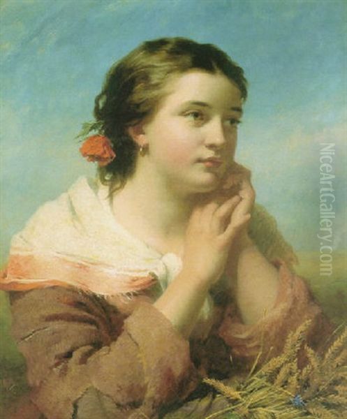 Portrait Of A Country Girl Oil Painting by James John Hill