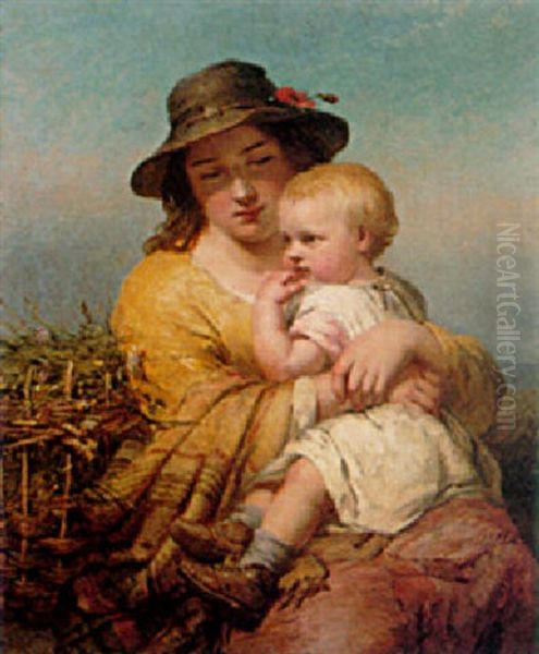 Mother Love Oil Painting by James John Hill