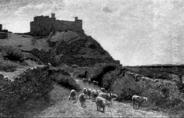 Sheep By Harlech Castle Oil Painting by James Stephens Hill