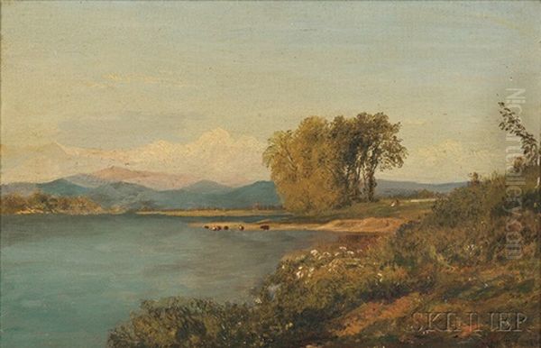 Broad Landscape With River And Distant Mountains Oil Painting by John Henry Hill