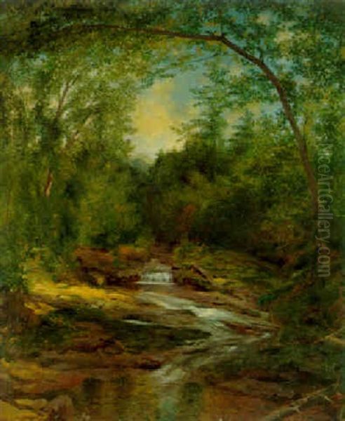 Grouse Family At A Cascading Stream Oil Painting by John Henry Hill