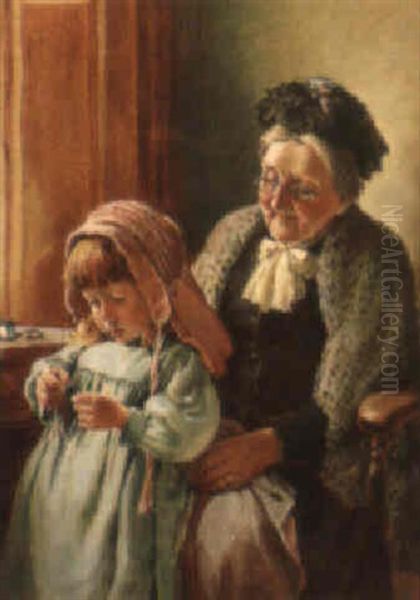 Granny's Pet Oil Painting by Justus Hill