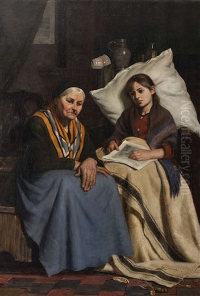 Convalescent Oil Painting by Nathaniel, R.H.A. Hill