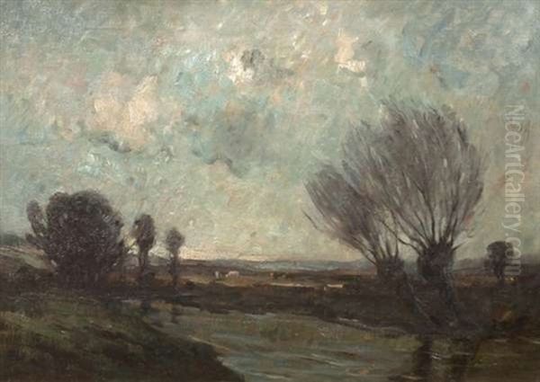 A Windy Day, Barbizon Oil Painting by Nathaniel, R.H.A. Hill