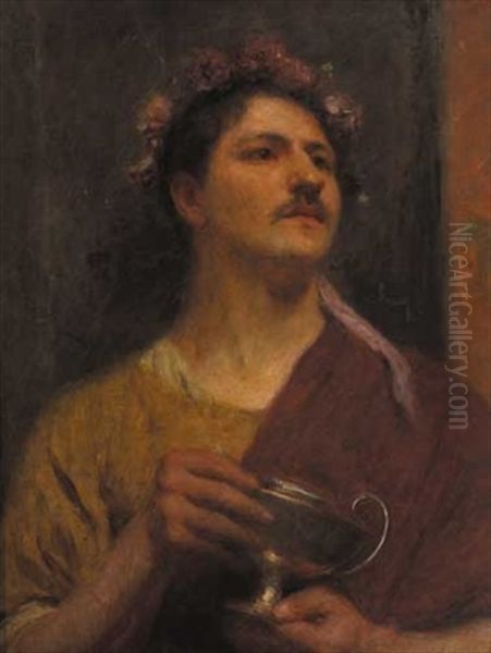 Man In Grecian Costume Holding A Silver Chalice Oil Painting by Nathaniel, R.H.A. Hill