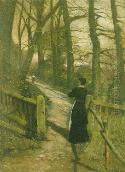 A Woodland Path In Brittany Oil Painting by Nathaniel, R.H.A. Hill