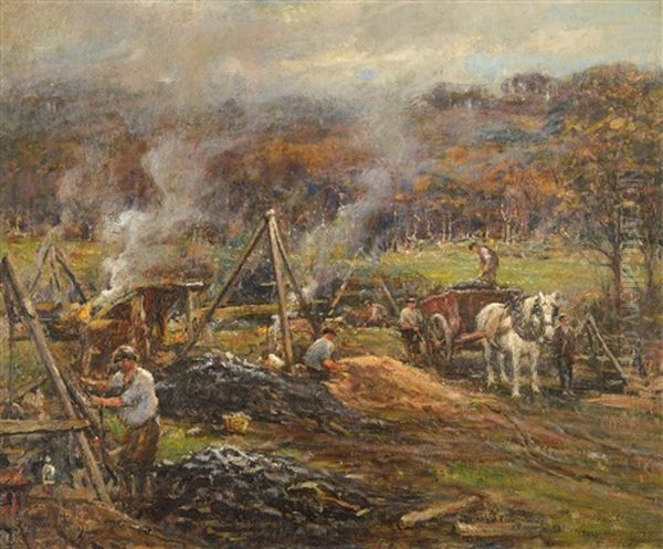 Open Cast Mining At Eckington Oil Painting by Rowland Henry Hill