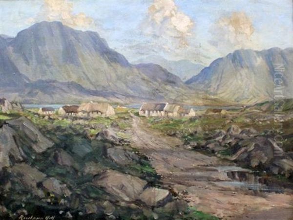 Cottages In Connemara Oil Painting by Rowland Henry Hill