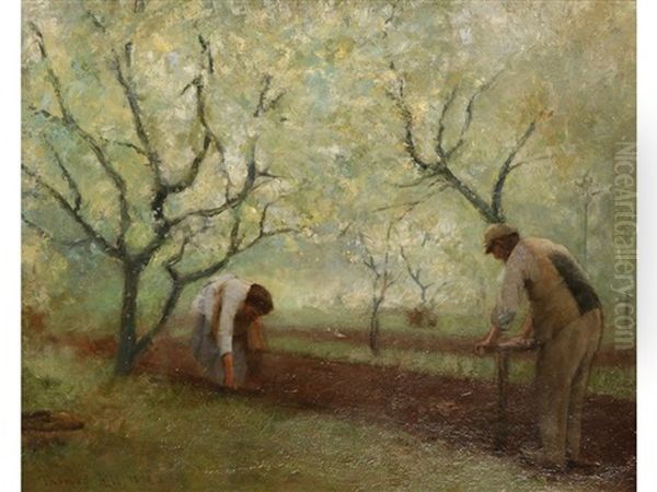 Planting Potatoes Oil Painting by Thomas Hill