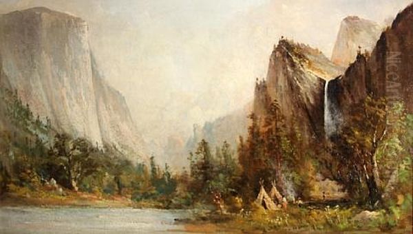 Yosemite Valley, View From Bridal Veil Meadows Oil Painting by Thomas Virgil Troyon Hill