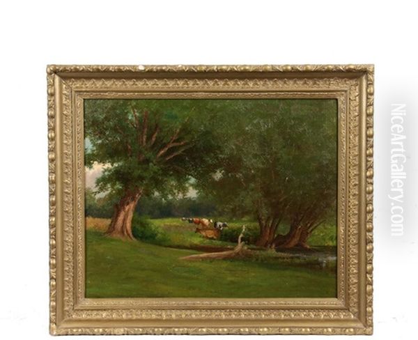 Meadow Scene With Cows Oil Painting by Edward Hill