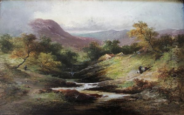 Figures In Highland Landscapes Oil Painting by J Barcley