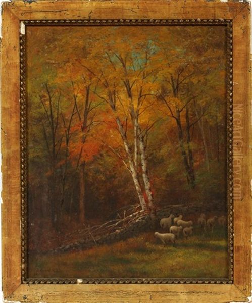 Autumn Landscape With Sheep Oil Painting by Edward Hill