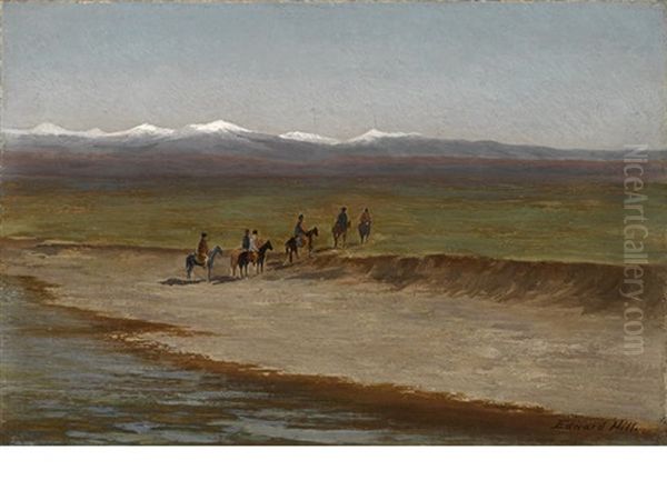 Riders Crossing A River Oil Painting by Edward Hill