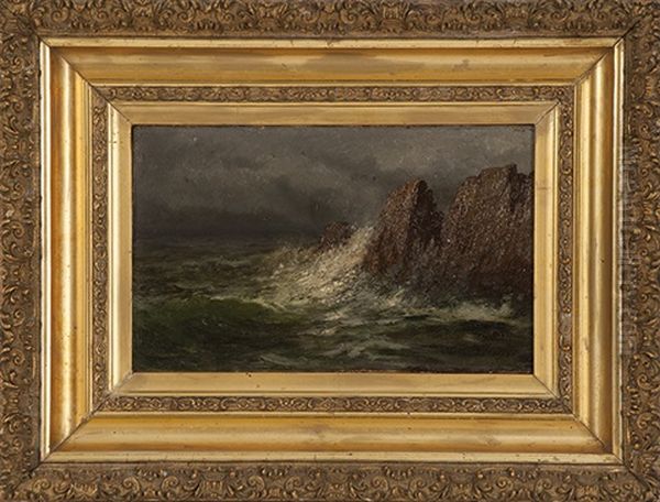 Waves Crashing On A Rocky Coast Oil Painting by Edward Hill