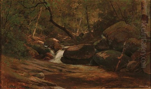 Wood And Rock Lined Forest's Stream Oil Painting by Edward Hill