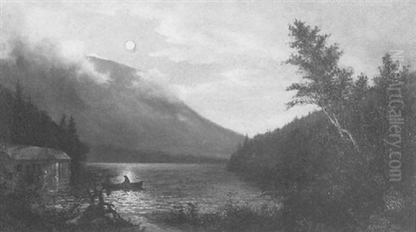 On The Lake By The Light Of The Moon Oil Painting by Edward Hill