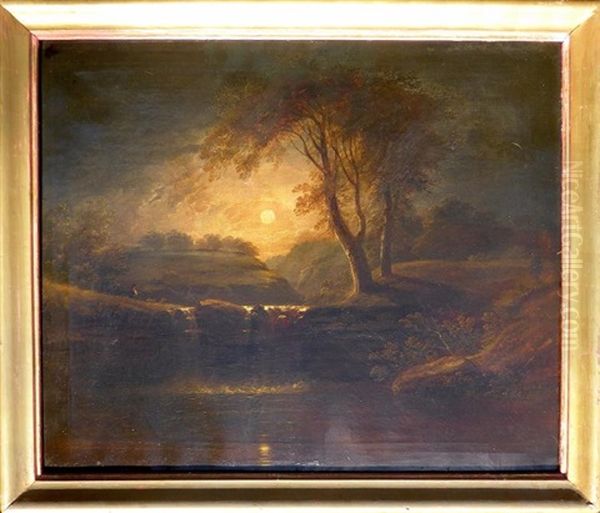 Landscape By Moonlight Oil Painting by Thomas Hill