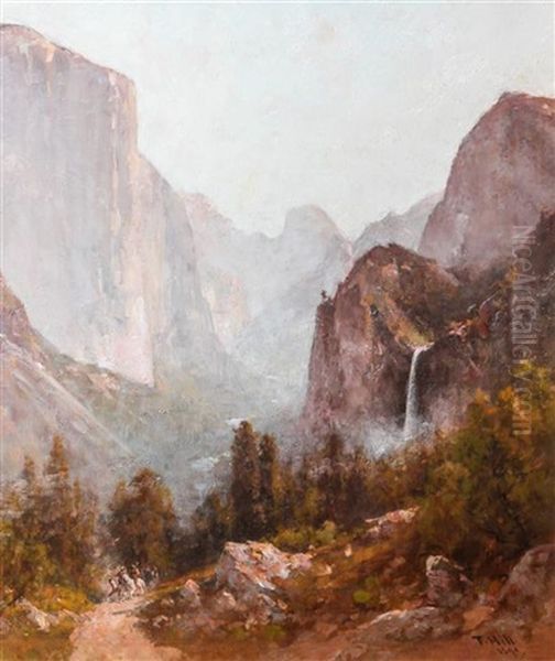 Indians In Yosemite Oil Painting by Thomas Hill