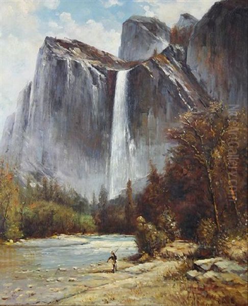 At The Foot Of Bridal Veil Falls Oil Painting by Thomas Hill