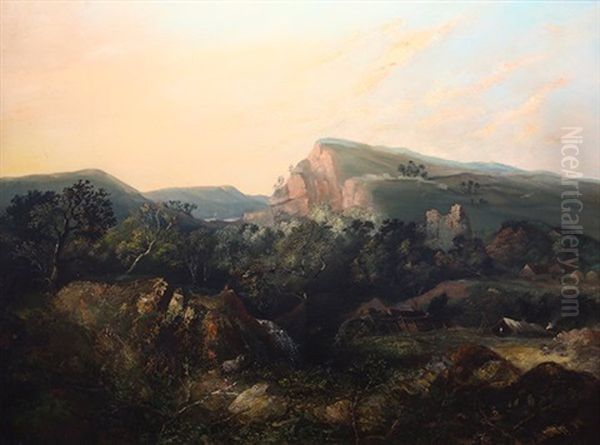 Mining Encampment In The Valley Oil Painting by Thomas Hill