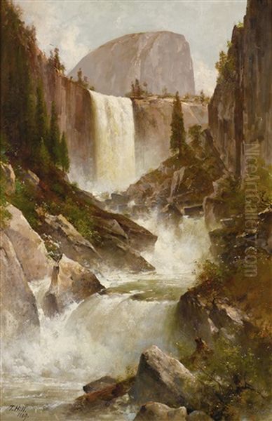 Vernal Falls, Half Dome, Yosemite Oil Painting by Thomas Hill