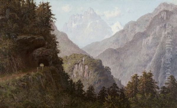 Empire Mine, Mining Road Along A Steep Mountainside Oil Painting by Thomas Hill