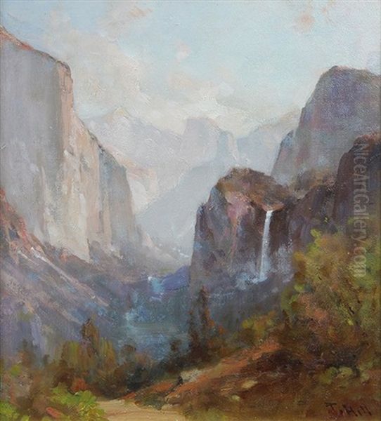 Bridalveil Falls, Yosemite Oil Painting by Thomas Hill