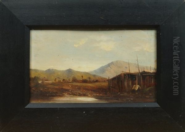 Shack In A Mountain Landscape Oil Painting by Thomas Hill