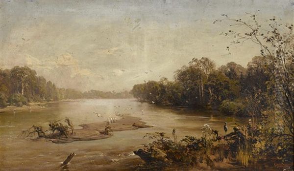 River Landscape Oil Painting by Thomas Hill