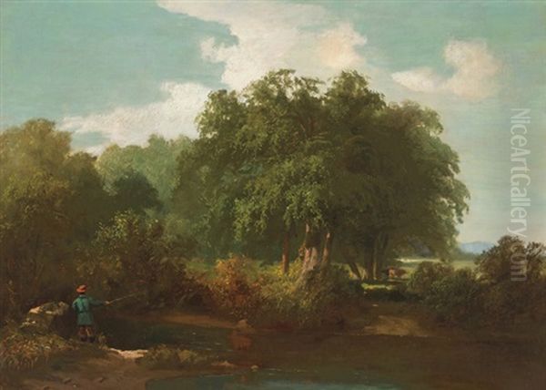 Fishing On A Summer Day Oil Painting by Thomas Hill