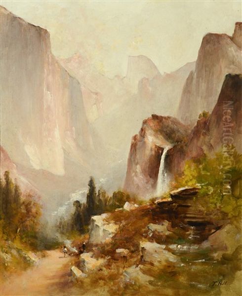 Bridal Veil Falls - Yosemite Oil Painting by Thomas Hill