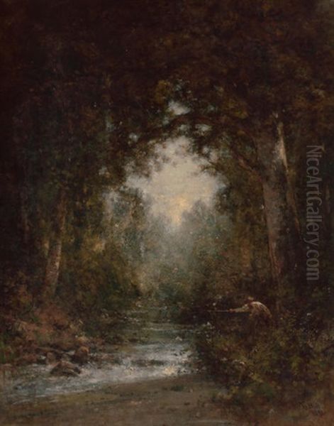 Trout Fishing Oil Painting by Thomas Hill