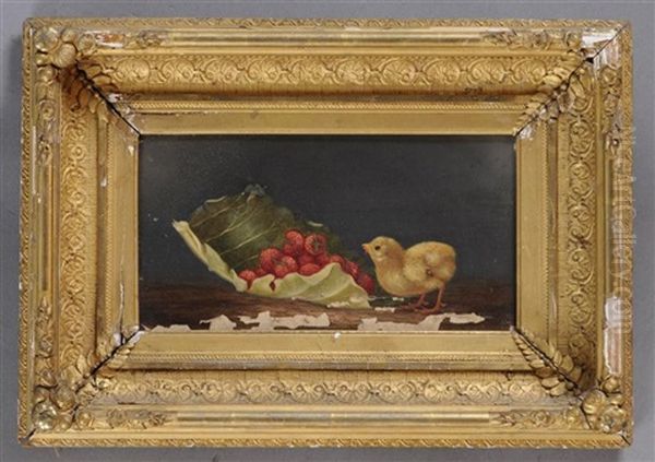 Chick With Strawberries Oil Painting by Thomas Hill